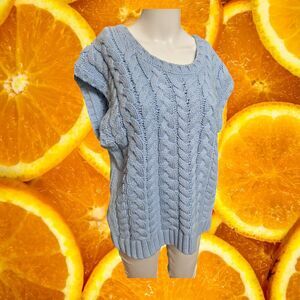 Talbots Plus Size Light Blue Cable Knit Sleeveless Sweater‎ Vest Cotton Blend 1X